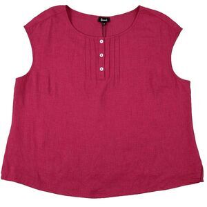 Harrods Linen Top 3XL 26 Pink Sleeveless Pintuck Blouse Italian Lagenlook New